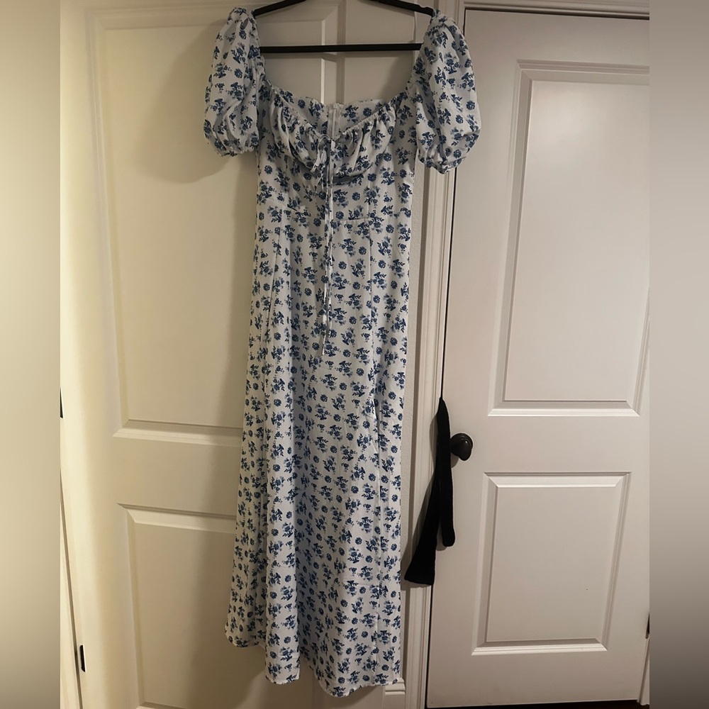 Blue and White Floral Maxi Dress
